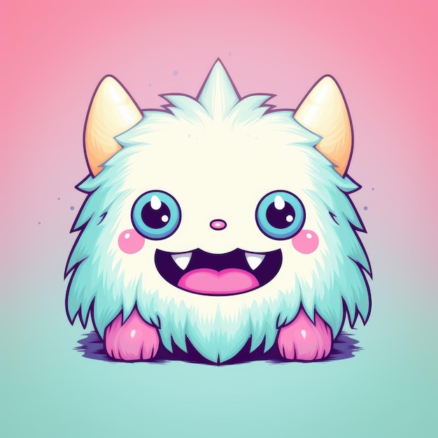 Wunderliche Freude: Ein Kawaii-Monster auf einem schlichten Hintergrund