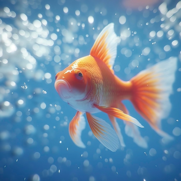 Wunderschön gefärbte Goldfische schwimmen im klaren Aquariumwasser. 3D-Animation schwimmender Goldfisch AI Generative