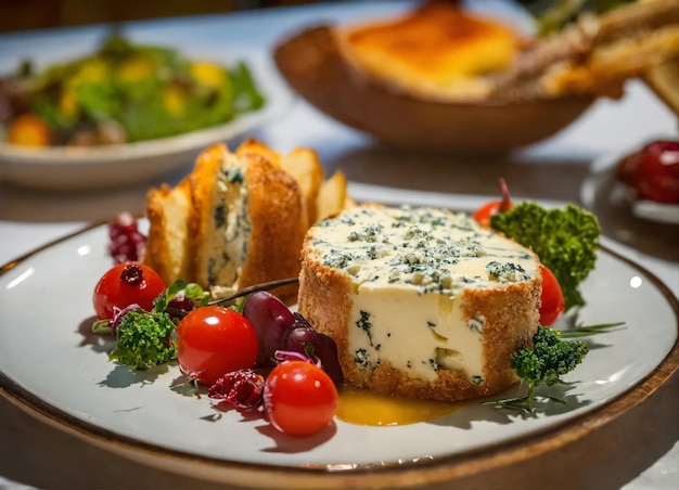 Wunderschön servierter gebratener Käse auf einem Teller