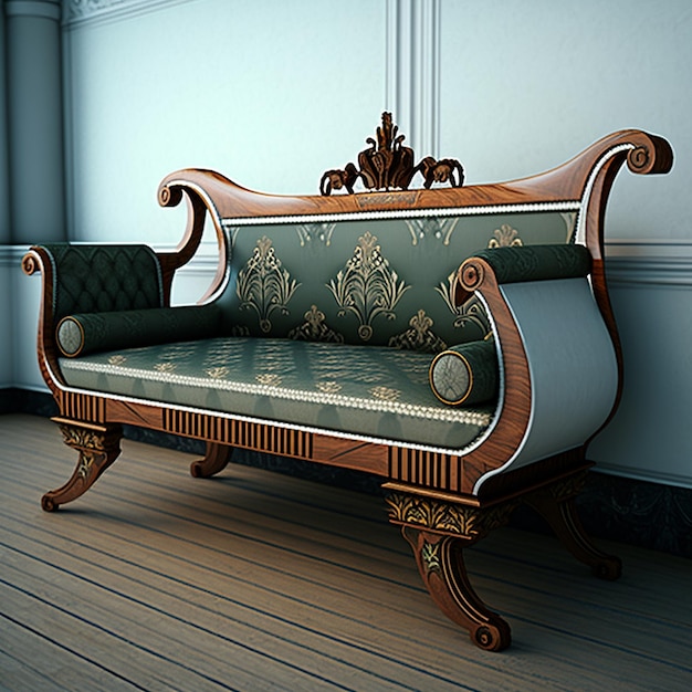 Wunderschöne antike Wohnzimmer-Sofamöbel im Biedermeier-Stil, AI-generiertes Bild