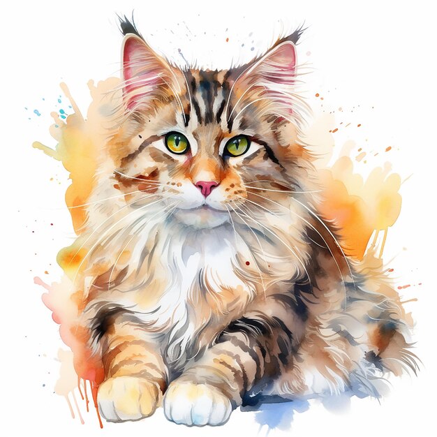 Wunderschöne Aquarellkatze auf weißem Hintergrund