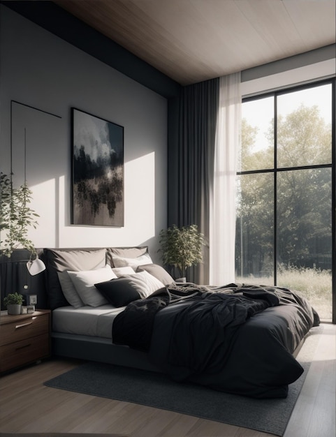 Wunderschöne Aufnahme eines modernen Schlafzimmers in einem Haus