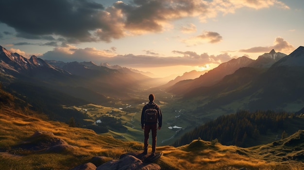 Wunderschöne Aussicht auf das Bergtal während der goldenen Stunde