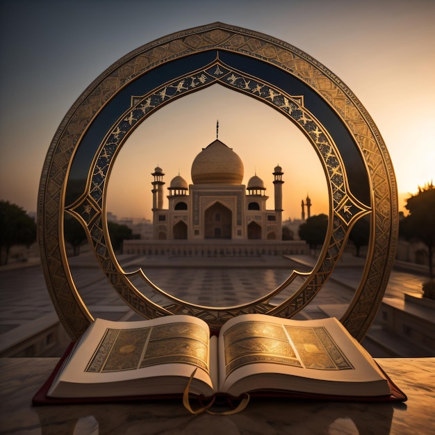 Foto wunderschöne aussicht auf den sonnenuntergang der moschee