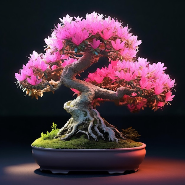 Wunderschöne Azaleen-Topfpflanze, Bonsai-Blumenbaum-Tapete, AI-generierte Kunst