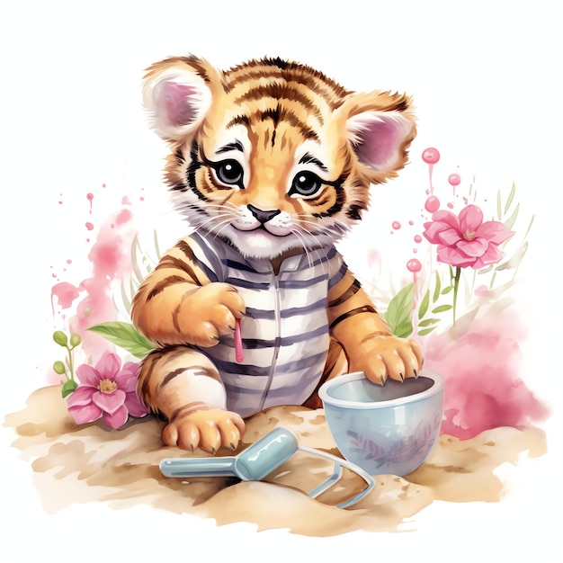 wunderschöne Baby-Tiger-Kinderzimmer-Clipart-Illustration
