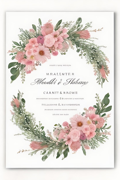 Wunderschöne Blumenkranz-Hochzeitseinladung