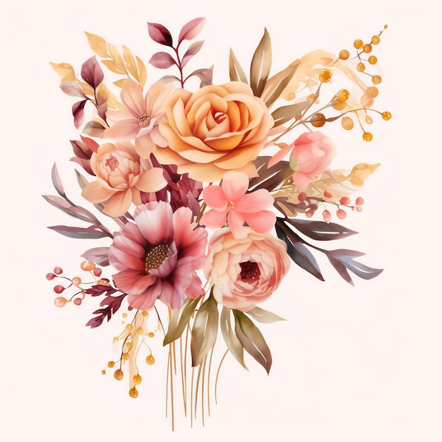wunderschöne Boho-Gold- und rosa Blumensträuße Clipart-Illustration