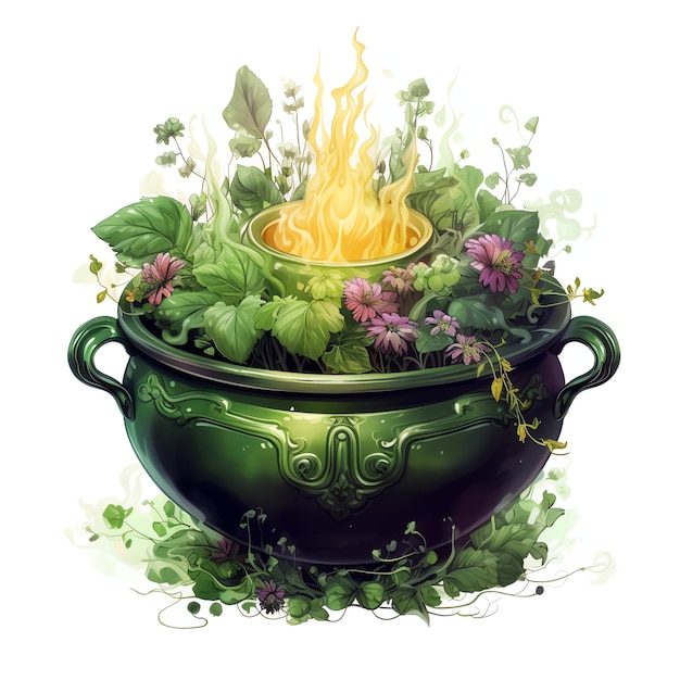 Foto wunderschöne cauldron steam green magische clipart-illustration
