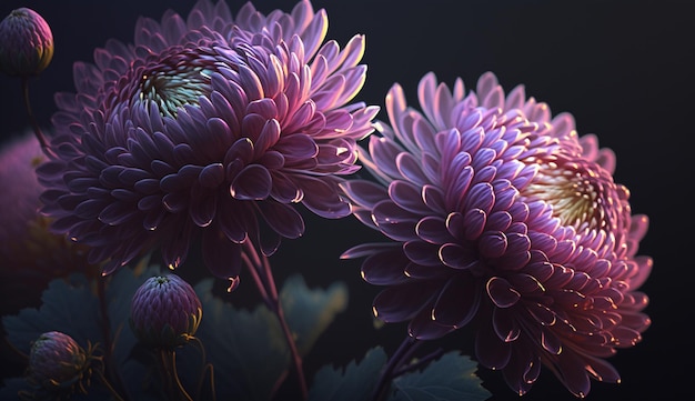 Wunderschöne Chrysanthemen, Blumen, Pflanzen, rosa Fotografie, Bild, von Ai erzeugte Kunst