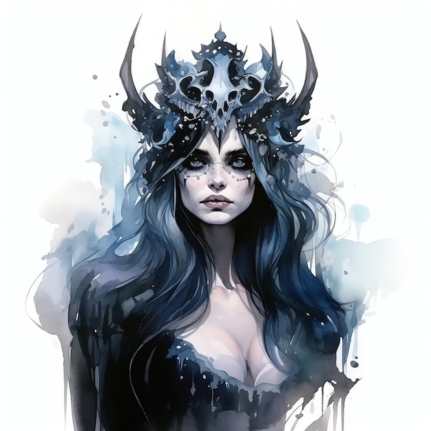 wunderschöne Dark Ghothic Witch gruselige Horror-Aquarell-Clipart-Illustration