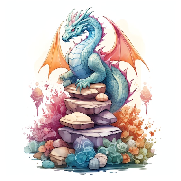 wunderschöne Drachen-Aquarell-Clipart-Illustration