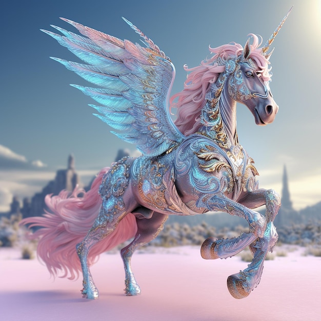 Wunderschöne Fantasy-Einhorn-geflügelte Pferdebilder. Generative KI