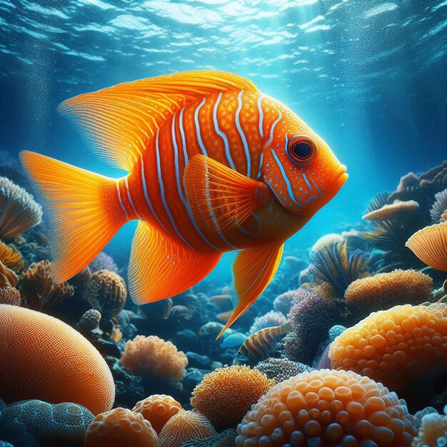Wunderschöne Fische schwimmen im Unterwasser Meer mehrfarbige Fische ai erzeugt