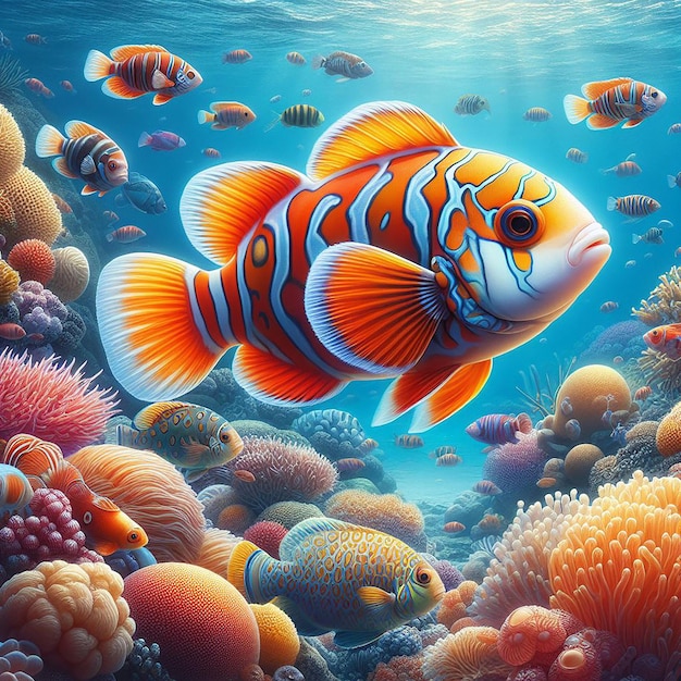 Wunderschöne Fische schwimmen im Unterwasser Meer mehrfarbige Fische ai erzeugt