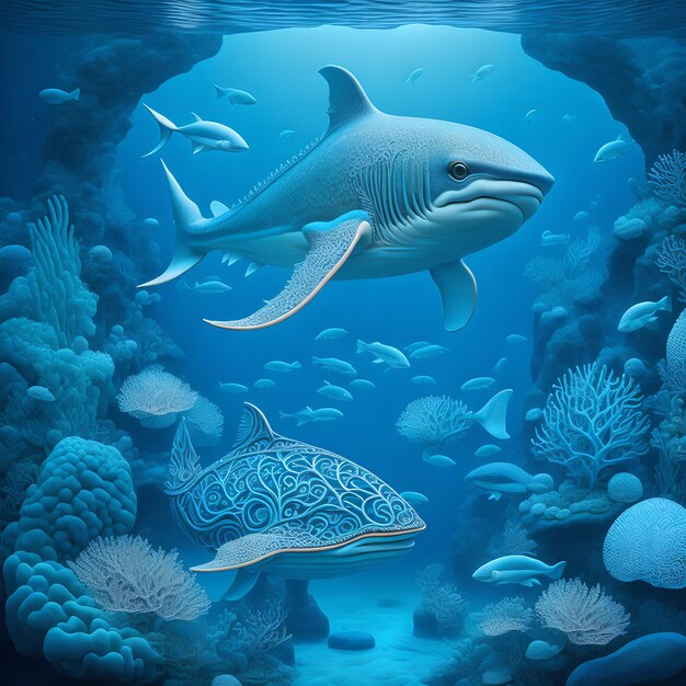 wunderschöne Fische unter Wasser der klare blaue Ozean Bild ai generative
