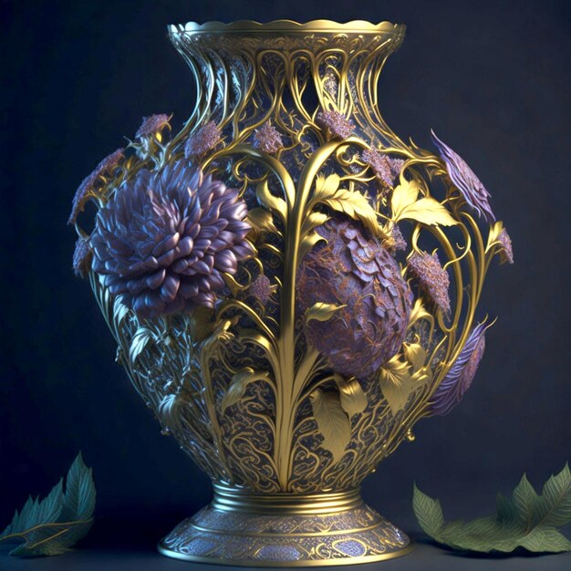 Wunderschöne florale Metallvase