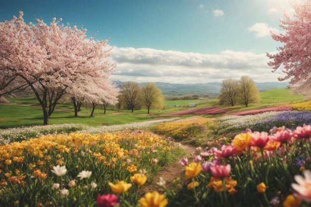 Foto wunderschöne frühlingsblumen blühen auf der wiese. frühlingslandschaft