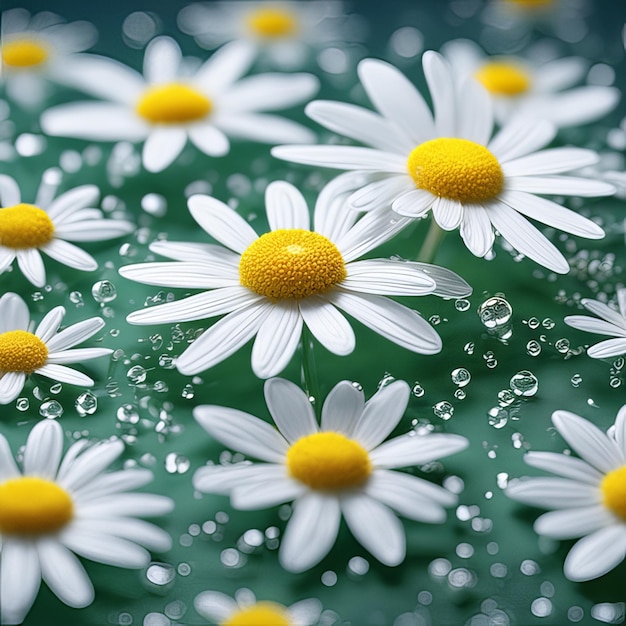 Wunderschöne Gänseblümchen setzen Lichtpartikel Wassertropfen