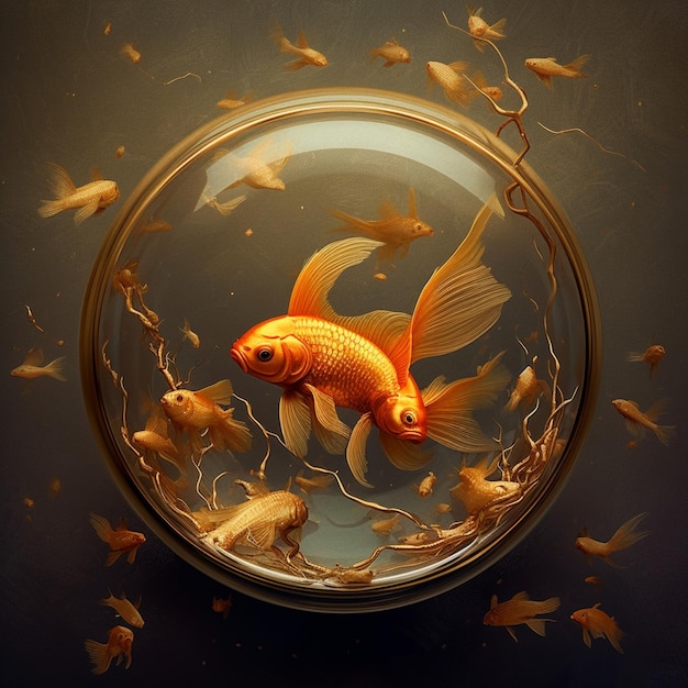 Wunderschöne Goldfische, die in Glasaquariumbildern schwimmen, KI-generierte Kunst