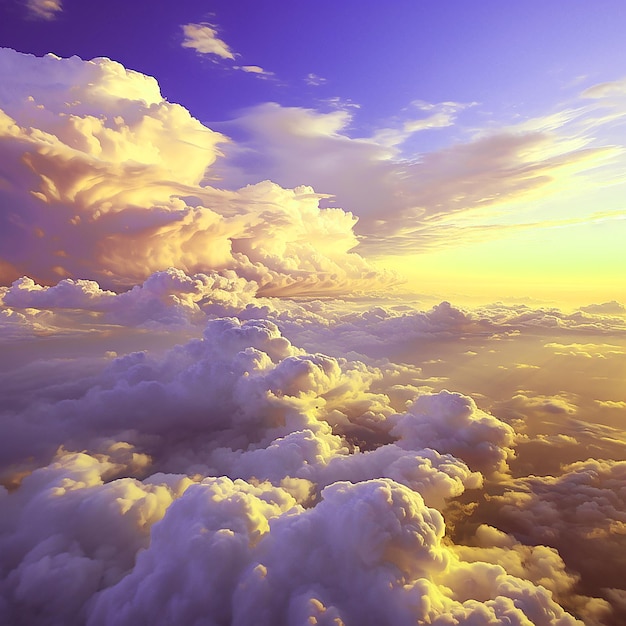 Wunderschöne Horizont-Naturlandschaft mit Cumulus-Wolken im blauen Himmel bei Sonnenaufgang