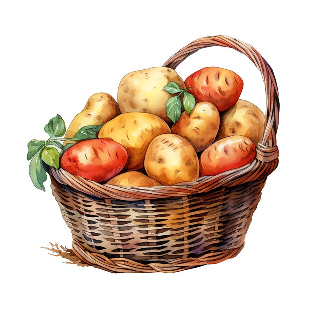 Foto wunderschöne kartoffelkorb aquarell vintage landhaus küche clipart illustration