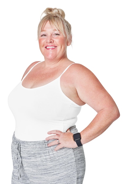 Wunderschöne kurvige Frau Sportkleidung Outfit PNG-Mockup