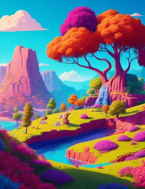Wunderschöne Landschaft im Cartoon-Stil