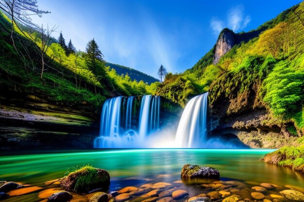 wunderschöne, lebendige, große Wasserfalllandschaft