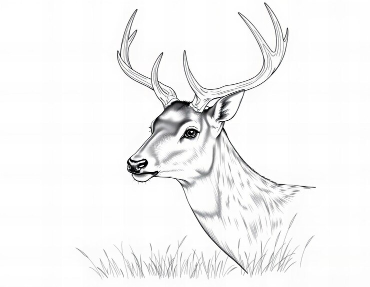 Foto wunderschöne lineart-illustration eines rehs auf weißem hintergrund monochrom hyperrealistisch