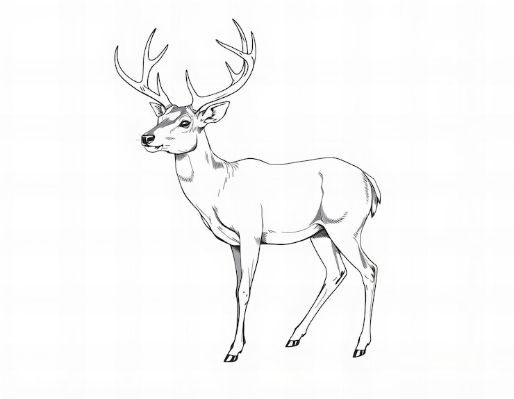 Foto wunderschöne lineart-illustration eines rehs auf weißem hintergrund monochrom hyperrealistisch