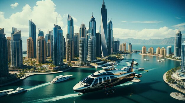 Wunderschöne Luftaufnahme des Dubai Marina Yacht Club