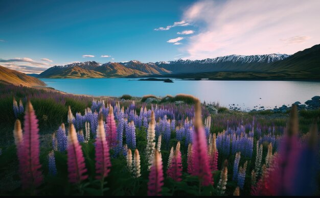 Wunderschöne Lupinenblume im Lake Tekapo Neuseeland Generative KI