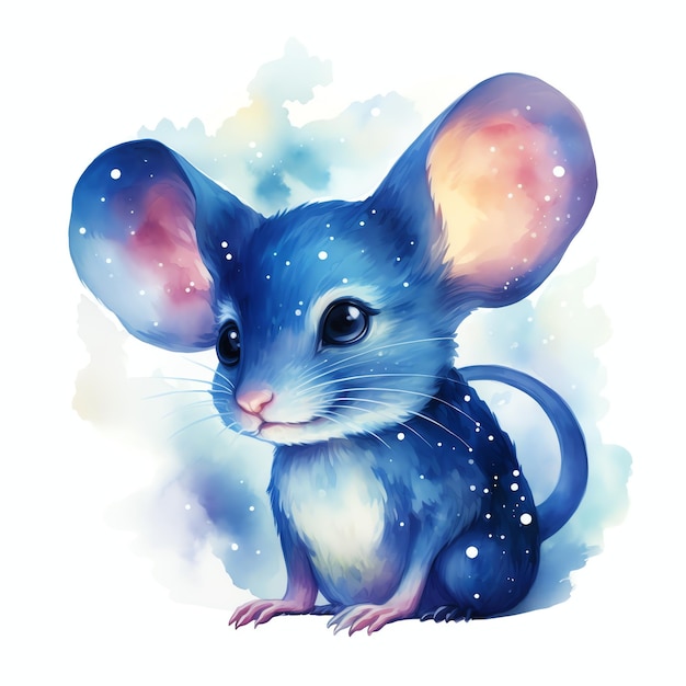 wunderschöne Maus-Fantasie-Aquarell-Märchen-Clipart-Illustration