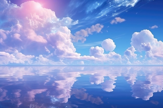 Wunderschöne Meereslandschaft mit Wolken, die sich im Wasser spiegeln