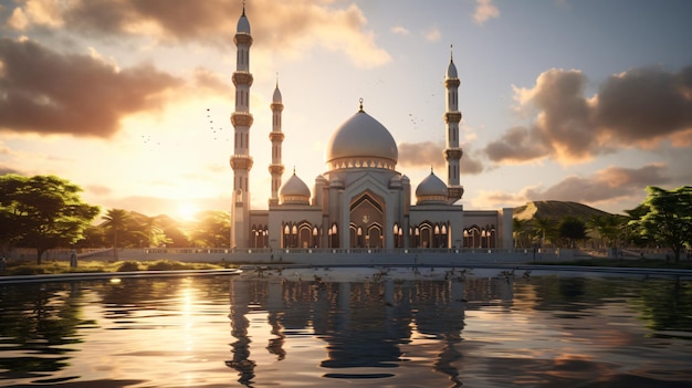 Wunderschöne Moschee, die sich im Wasser spiegelt