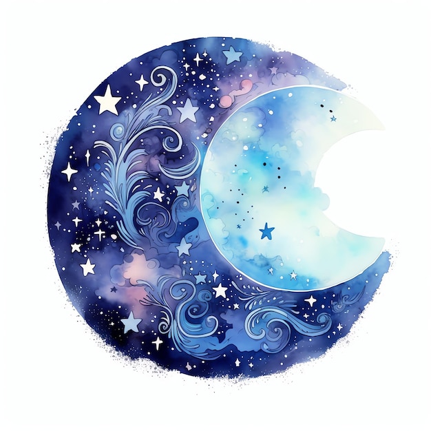 wunderschöne mystische Mondlicht-Fantasie-Aquarell-Märchen-Clipart-Illustration