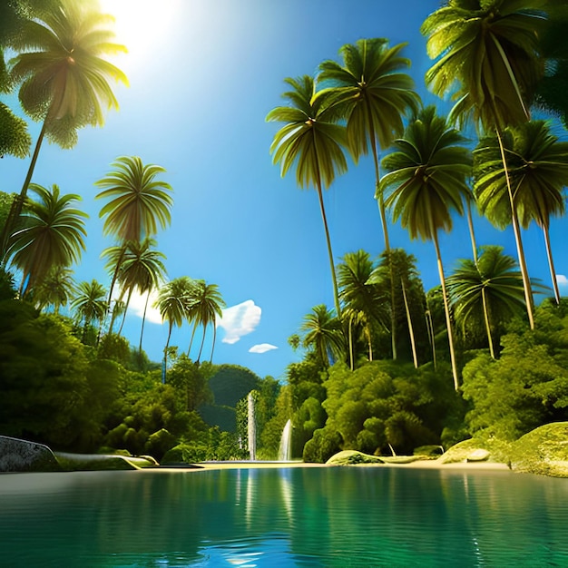 Wunderschöne Naturhintergründe, Wälder und Palmen mit dem See