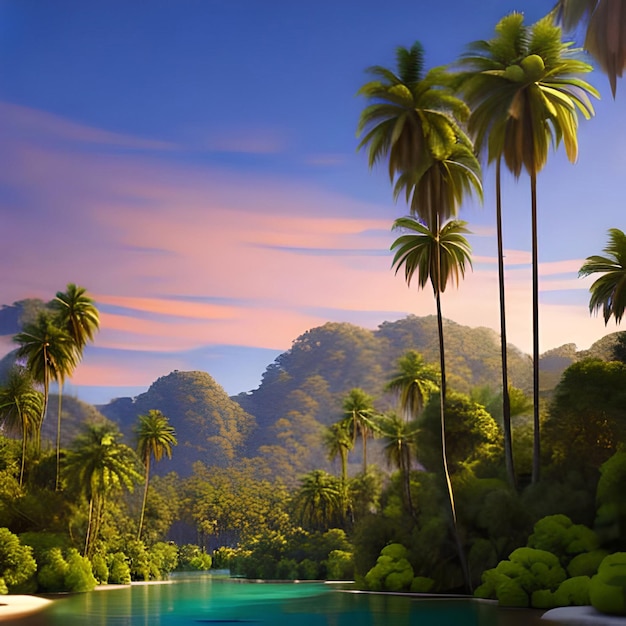 Wunderschöne Naturhintergründe, Wälder und Palmen mit dem See