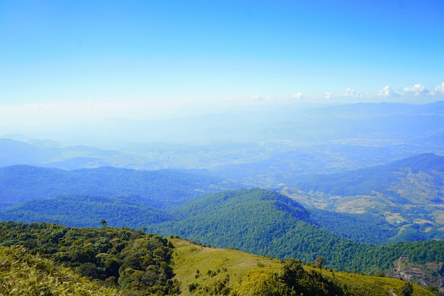 Wunderschöne Naturlandschaft grüner Wälder am KEW MAE PAN-Aussichtspunkt mit Erosion ist eine berühmte Naturattraktion