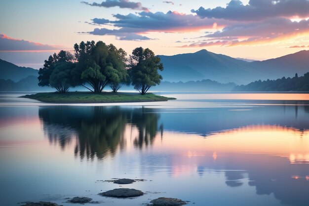 Wunderschöne Naturlandschaftsfotografie-Tapete am See, entspannende, fröhliche Illustration