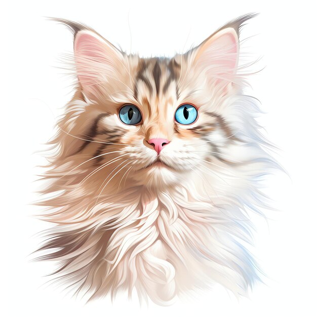 wunderschöne norwegische Waldkatze Aquarell-Fantasie-Clipart-Illustration