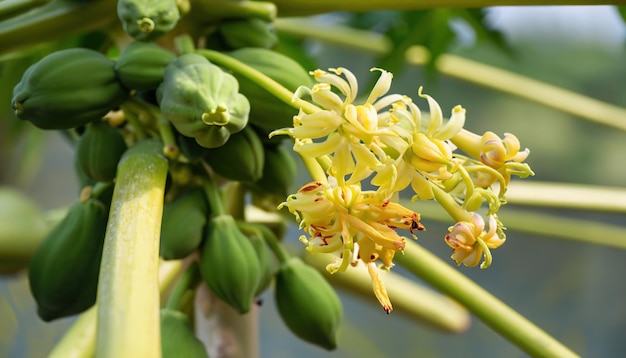 Wunderschöne Papayablüten und -knospen