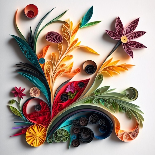 Wunderschöne Papier-Quilling-Bastelmuster, Kunstdesign, KI-generierte Kunst