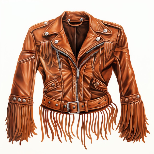 wunderschöne Retro-Lederjacke mit Fransen-Clipart-Illustration