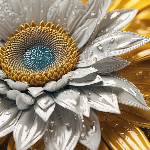 Wunderschöne Sonnenblume mit leichten Partikeln und Wassertropfen