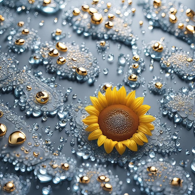 Wunderschöne Sonnenblume mit leichten Partikeln und Wassertropfen