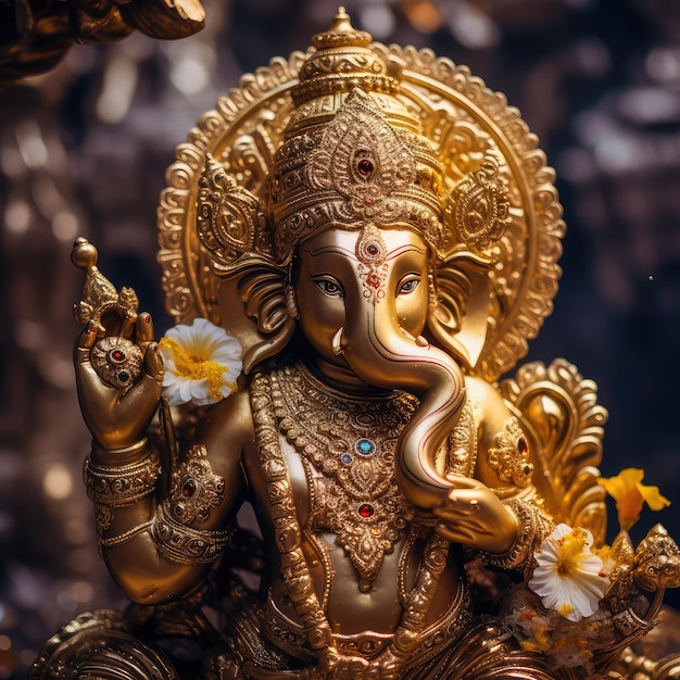 Wunderschöne Statue von Lord Ganesh mit einer Krone auf dem Kopf