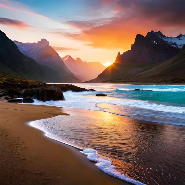 Wunderschöne Tapete mit blauem Himmel und Meer mit Felsenberg