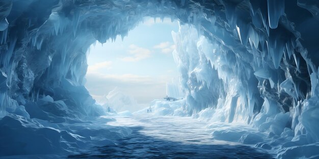 Wunderschöne tunnelförmige blaue Eishöhle Generative Ai